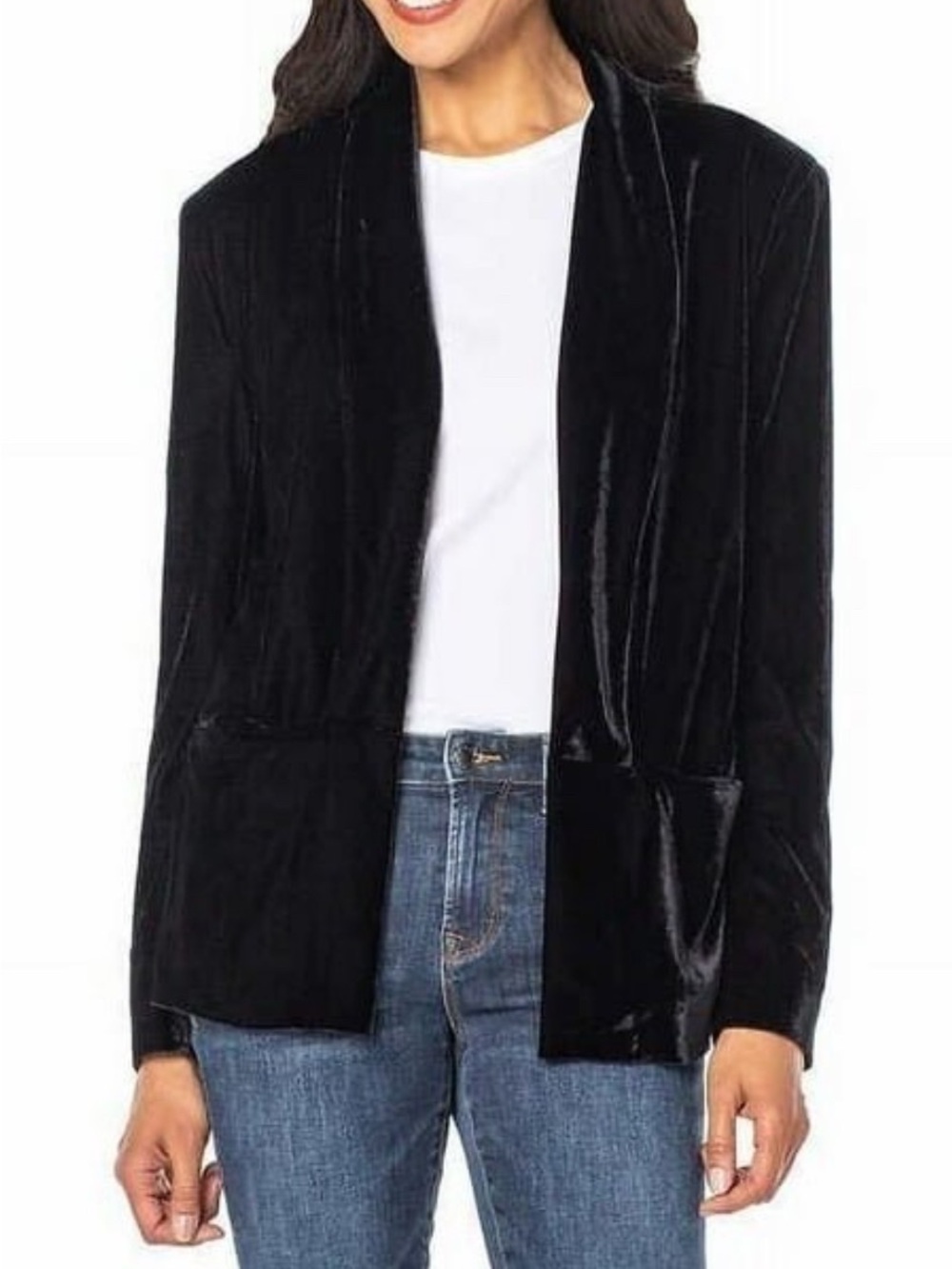 Well Worn Black Velvet Open-Front Blazer Jacket